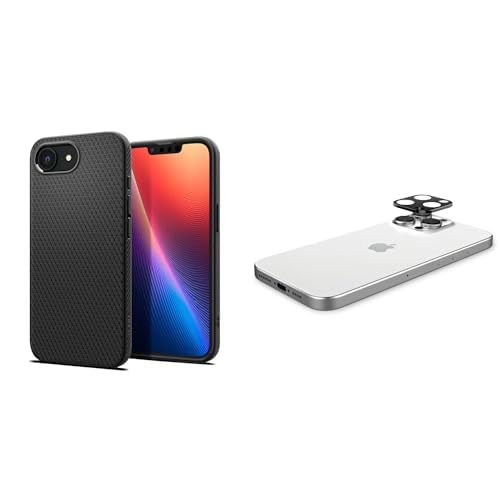 Spigen iPhone 16e ince Kılıf Liquid Air Hava Kanalı Teknolojisi™ Askeri Sınıf Koruma Matte Black Dokulu Yüzey Kapak - ACS09161 Spigen iPhone 16e Kamera Lens Camı Koruyucu