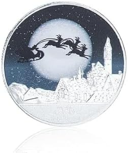 Christmas Commemorative Coin, Colorful Embossed Santa Claus Medal Merry Christmas Santa Claus (Silver Santa and Reindeer Silhouette Coin)