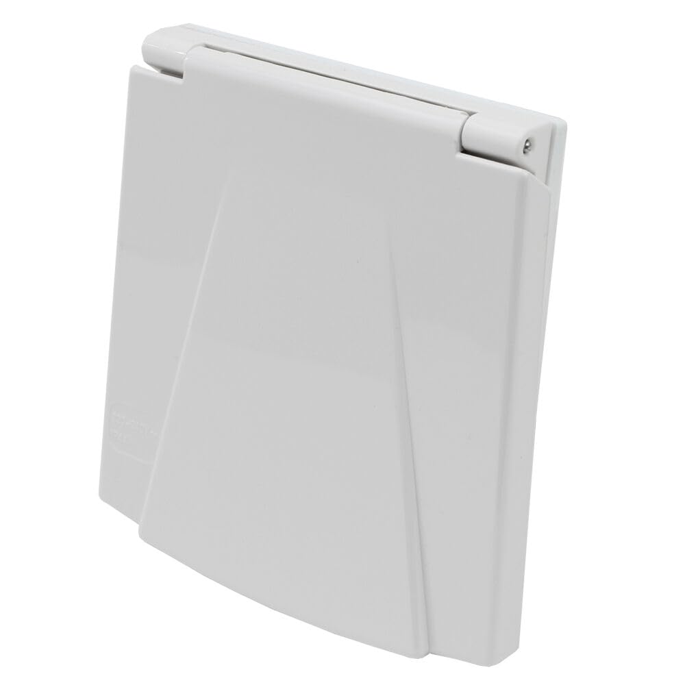 CR-MOESANCO® Enchufe para caravanas CEE - Enchufe de superficie para exteriores de 230 V / 16 A con tapa abatible - Enchufe de 3 polos para caravanas - Para uso en exteriores - IP44 - Blanco