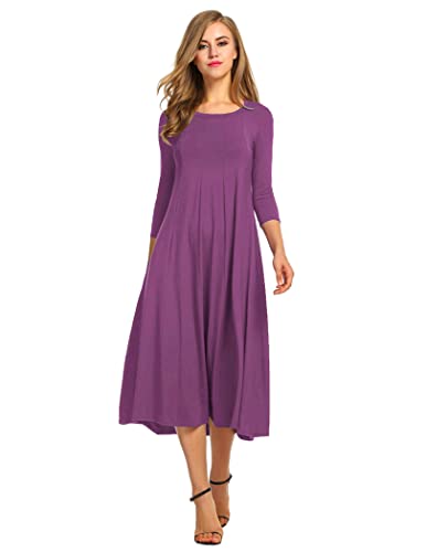 Image of HOTOUCH Women's 3 /4 Sleeve A-line and Flare Midi Long Dress