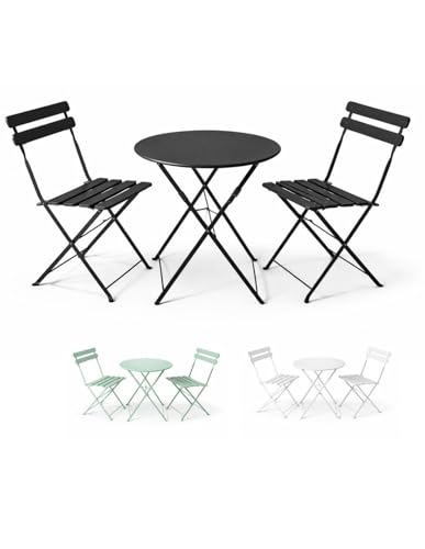 Jardin202 - Set Bistró Plegable Arles Metalico | Mesa y 2 Sillas de Exterior e Interior Resistente | Muebles de Jardin, Balcón y Terraza | (Negro)