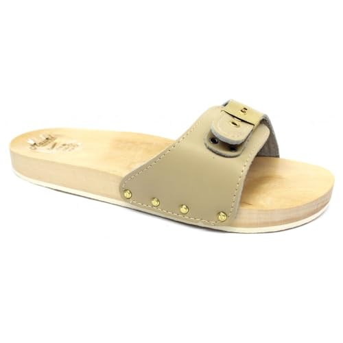 Mauri Zoccoli Legno Ciabatte Uomo in Vera Pelle Art. 09 (Beige, Sistema Taglie Calzature EU, Adulto, Uomo, Numero, Media, 41)