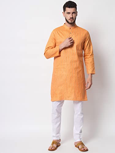 Image of Vastraa Fusion Men's Printed Kurta Pure Cotton Long Kurta, Round Collar, Full Sleeves, Button Kurta, Ethnic Wear
