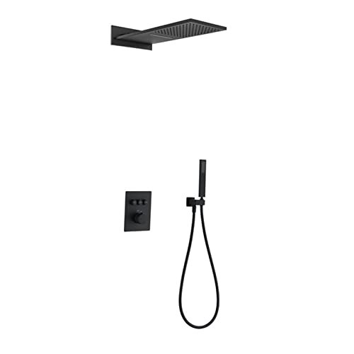 UQACHG Sistema de Ducha de Lluvia termostático, Cabezal de Ducha en Cascada con Ducha de Mano, Juego de Grifo de Ducha Completo Compatible con baño, Cuerpo de válvula y moldura ，Black