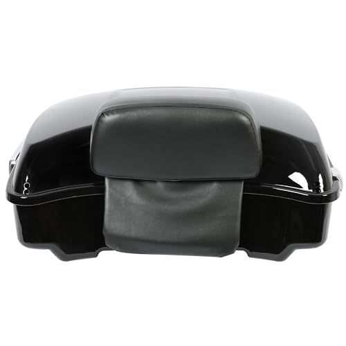 Image of ECOTRIC Chopped Luggage Trunk W /Pad Compatible with 2014-2024 Harley Touring Road King Road Glide Street Glide Electra Glide Tail Box Trunk with Backrest