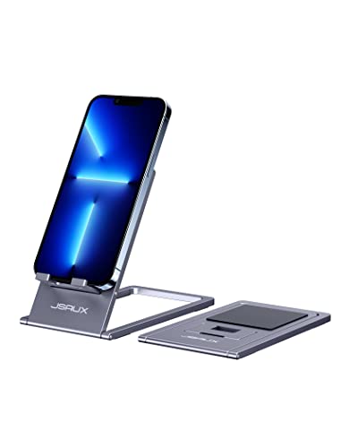 Cell Phone Stand, JSAUX Foldable Phone Holder for Desk, Portable Ultra Thin Mobile Phone Stand, Adjustable Office iPhone Stand Holder Compatible for iPhone 13 12 11 Pro Max X 8, Samsung S21 S20-Grey