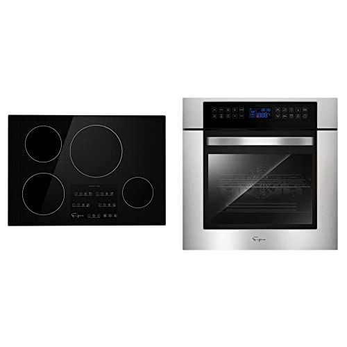 Empava 30 Inch Electric Stove Induction Cooktop, Black 240V & 24" 10 Cooking Functions W/Rotisserie Electric Led Digital Display Touch Control Built-In Convection Single Wall Oven Empv-24Woc02 #TOP25