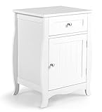 ✨ Style élégant - Le look blanc pur et les bords incurvés uniques donnent à ce meuble de nuit une touche élégante. Il sert également de table de canapé dans le salon ou simplement de table de bureau.