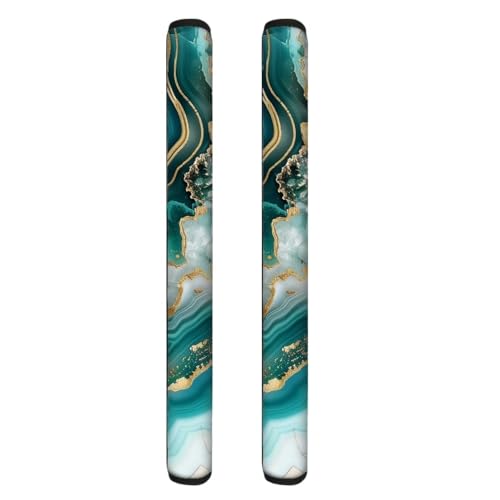 NETILGEN Fridge Door Handle Covers Set of 2, Keep Fingertips Dust Food Stains Protector Microwave Oven, Suitable for Home Kitchen Appliance Decoration Gift for Women, Turquoise Gold Marble
