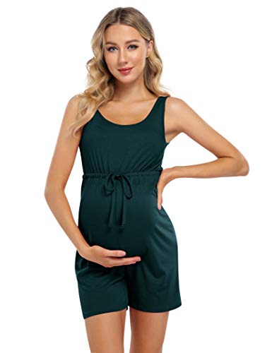 Funjuly Maternity Dress Women's Scoop Neck Sleeveless Tank Top Jumpsuit Summer Jumpsuit High Waist Belt, Green2 M #TOP1