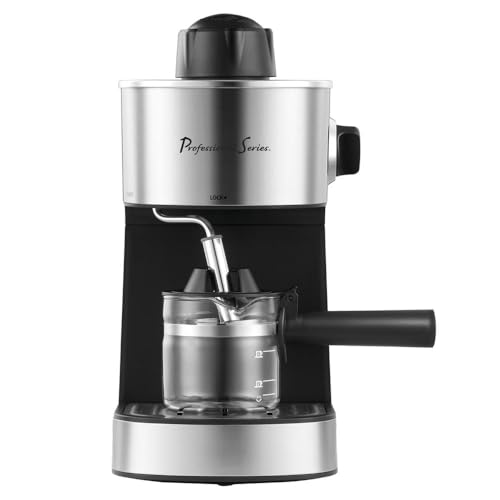 Professional Series 4-Cup Espresso Maker with Milk Frother, 4-Bar Pressure, Die-Cast Boiler