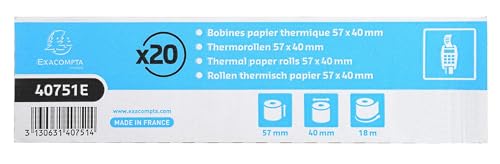 Exacompta - Réf. 40751E - Carton de 120 bobines pour tickets de carte bancaire - largeur 57mm x diamètre 40mm - mandrin 12mm - 1 pli thermique 55g/m² sans...
