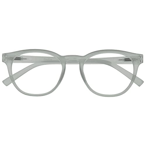 OPULIZE BLU Blaulichtfilter Lesebrille für Damen Herren, Blendfreie UV400-Schutz Federscharnier Anti-Müdigkeit, Runder Rahmen, Computerbrillen Gaming, Eis +3,00