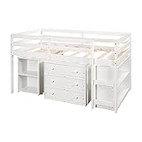 n/a Twin Size Bed Frame Low Study Loft Bed with Cabinet and Rolling Portable Desk 78" L x 43" W x 45
