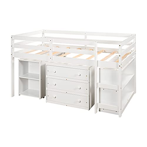 Artist Unknown Wszjj Twin Size Bed Frame Low Study Loft Bed With Cabinet And Rolling Portable Desk 78" L X 43" W X 45" H White/Gray/Espresso (Color : A) #TOP17