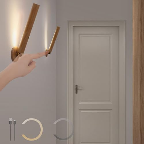 Interruptor apliques de pared inalámbricos USB con base de madera para interior