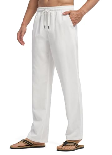 Willit Men's Linen Pants Casual Beach Summer Pants Drawstring Lightweight Yoga Linen Trousers 28" 30"2