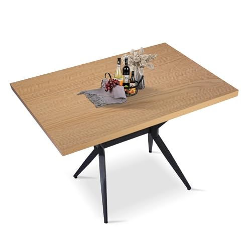 LUCKYERMORE 48 X 30 Inch Dining Table for 4-6 Persons, Wood Kitchen Table with 1.5\" Thickness Tabletop and Solid Metal Legs, Rectangular Modern Coffee Table for Dining Room, Living Room, Cafe, Bar