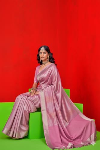 Image of SWORNOF Women's Woven Khadi Georgette Silk Saree With Unstitched Blouse Piece