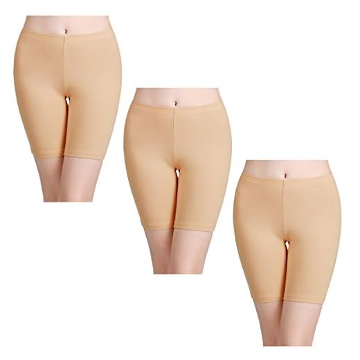 wirarpa Damer säkerhet boxershorts bomull anti-skavning långa ben trosor underkläder dam pojke shorts leggings för underklänningar multipack, Beige-3p, L
