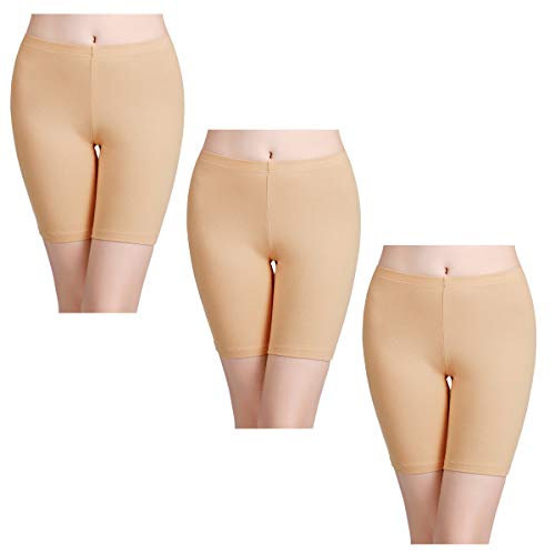wirarpa Boxershorts Damen 3er Pack Lang Baumwolle Unterwäsche Weich Panties Hosen Unter Kleid Beige Größe XL