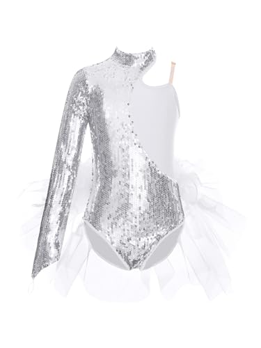 Alvivi Justaucorps de danse à paillettes pour fille avec une épaule et manches longues pour danse latine Jazz 5-16 ans, argent métallique, 9-10 ans Alvivi Justaucorps de danse à paillettes pour fille avec une épaule et manches longues pour danse latine Jazz 5-16 ans, argent métallique, 9-10 ans