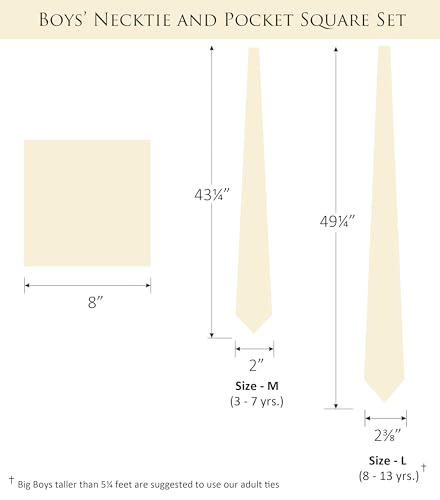 Image of Boy's Solid Tie with Pocket Square Set, Regular Necktie for Children and Kids, Self-Tied