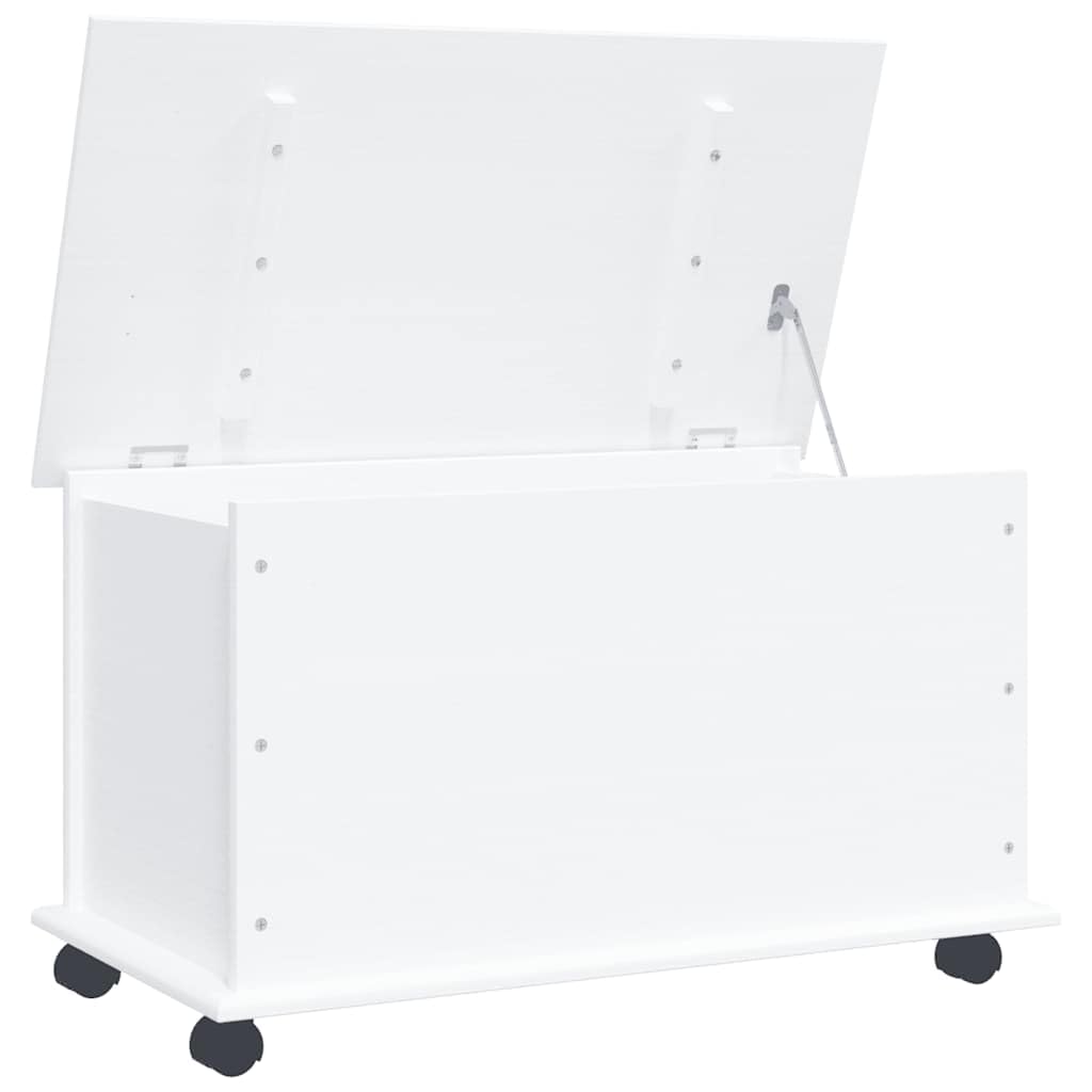 Truhe Mit Rollen ALTA Weiss 73x39,5x43 cm Massivholz Kiefer | 70 Liter Fassungsvermögen, Scharnierdeckel, Leichtgängige Rollen, Pflegeleicht mit feuchtem Tuch