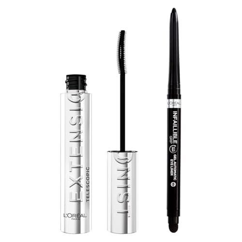 L'Oréal Paris - Duo Mascara Telescopic Extensionist & Eyeliner Infaillible Grip Liner - Convient aux Yeux Sensibles - Longue Tenue - Couleur Noir Intense