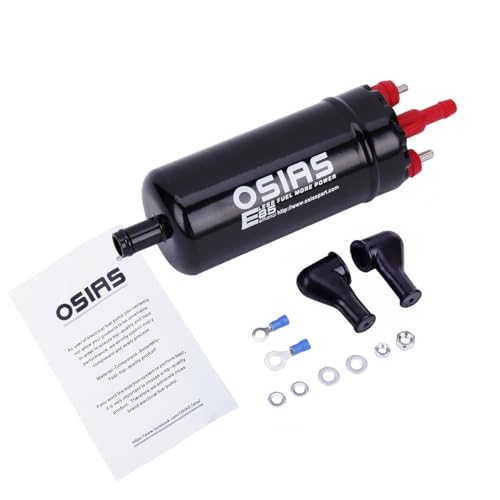 OSIAS Inline High Pressure Fuel Pump Universal External 0580464070 12V Gasoline 12mm In 8mm Out 3 Bar Max 8.5 Bar