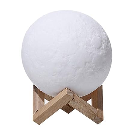 Lunar Glow 3D Moon Lamp - Bedside & Table Lamps, Wooden Stand, Rustic Decor Ball Night Light LED Lamp with Woodern Base Perfect for Gift