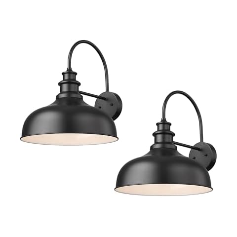 Bestshared Large Farmhouse Barn Lights 16” Dome Outdoor Wall Lighting Fixture Industrial Outdoor Wall Sconces Exterior Wall Mount Light Outdoor Wall Lantern Porch, Entryway, Garage(2Pack, Black+White) Cover