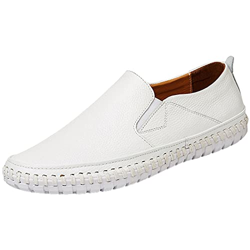 rismart Mokassin Herren Komfort Fläche Halbschuhe Leder Schlüpfen Bootsschuhe Weiß,43