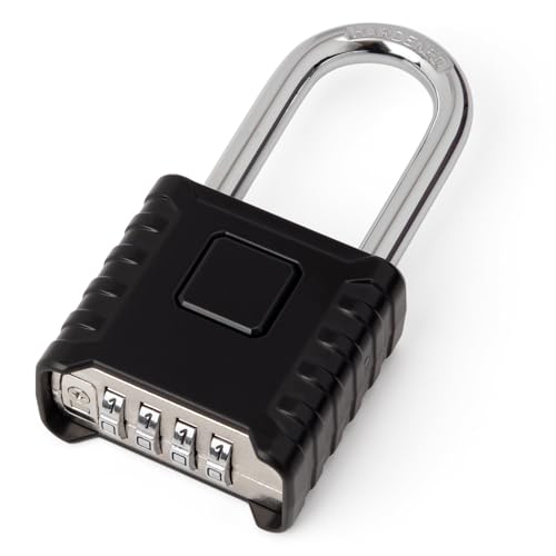 Weielt Heavy Duty Combination Padlocks Outdoor, 52mm Stainless Steel 4 Digit Locker Code Padlock Weatherproof with Hardened Steel 8mm Diameter Shackle for Gates, Shed, Fence, Warehouse (Black-Long)