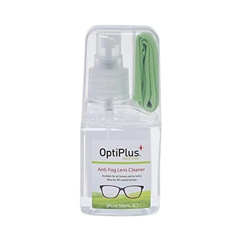 OptiPlus Anti-Fog Lens Cleaning Spray Kit l Cleaning Spray and Microfiber Cloth for Glasses, Laptops Screens, Smart Phones, Optical Lens, Goggles, Watch Screen and More l Defogging and Cleaning l 2oz Cover