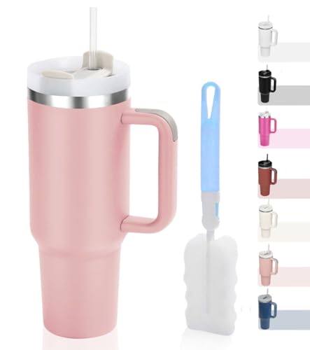 IFJA Vaso de viaje aislado con popote, 40 onzas, taza de café (rosa claro)