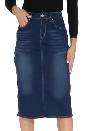 GUANYY Denim Skirts for Women Tummy Control High Waisted Midi Slim Fit Blue Jean Skirts 13_Blue Large