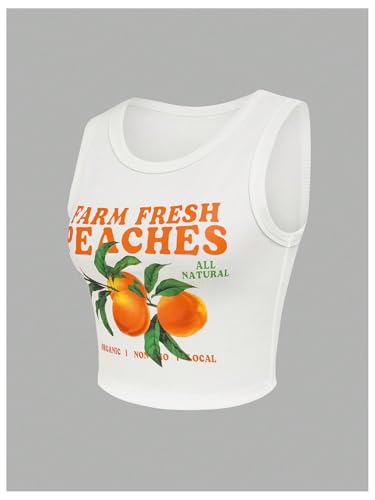 WDIRARA Women's Letter Print Graphic Round Neck Sleeveless Rib Knit Crop Tank Top3