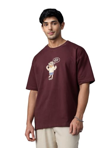 Image of The Souled Store Shemaroo Characters: Short Sleeves Round Neck Graphic Printed Cotton Oversized T-Shirts