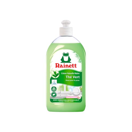 RAINETT - Liquide Vaisselle Mains - Formule Hypoallergénique - Préserve les Peaux Sensibles - Flacon Recyclé & Recyclable - Ecolabel - Thé Vert - 500 ml