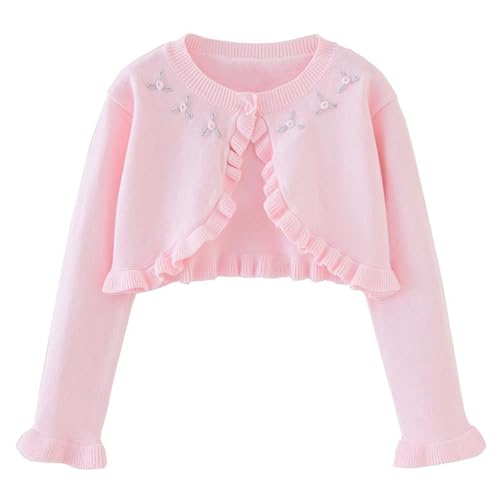 Girls Ruffle Cute Cardigan Open Front Bolero Shrug Kids Long Sleeve Cropped Elegant Knit Sweater for 3-10 Years