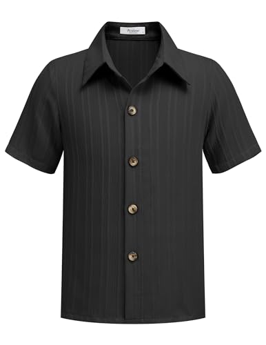 Arshiner Jungen Hemd mit Knopfkragen Kurzarm Shirt Schwarz Schuluniformhemd...