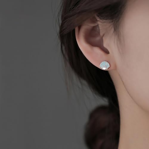 Blue Sea Shell Starfish Asymmetric Stud Earrings for Women 925 Sterling Silver Tiny Small Star Enamel Seashell Huggie Studs Earring Cute Jewelry Gifts Summer Beach Hypoallergenic2