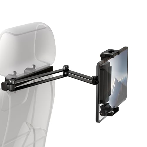 ZIRKA Car Headrest Tablet and Phone Holder – Adjustable Back Seat Mount for iPad, iPhone, Samsung – Heavy Duty Aluminium arm, 360° Rotation, for Kids, Travel, Road Trips, Fits 6”–19” Devices