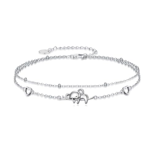 Image of 925 Sterling Silver Layered Ankle Bracelets for Women Jewelry Gifts | 925 Sterling Silver Layered Sea Turtles /Elephant /Wave Anklet Animal Bracelet Summer Ocean Beach Jewelry Gifts for Women