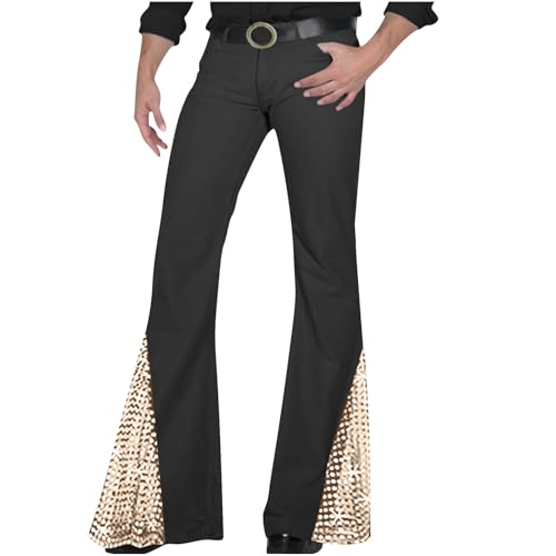 Generisch Pantalones de lentejuelas para hombre, estilo vintage, pantalones de baile brillantes, pantalones acampanados, pierna ancha, disfraces, carnaval, clubwear, hippie, flared trousers, caqui, XL