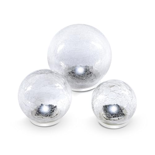 Esotec Solarkugel Bruchglas Crackle Balls, 3er-Set, Echtglas, LED Leuchtkugel, Lichtspiel, Akku, Kugelleuchte Solarleuchte, Gartenlicht, Solarkugel, Dekoleuchte, außen, wetterfest, IP44 102082