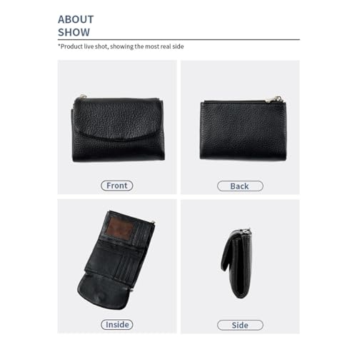 Unisex Pebble Leather Wallet, Small Wallets for Women, 5.3In Women's Genuine Leather Coin Purse with Credit Card Holder, Coin Holder & Cash Slots, Genuine Leather Wallet for Women (Black)2