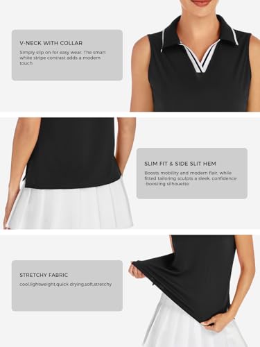 ZANZEA Womens Golf Shirt Sleeveless V Neck Tennis Polo Shirts with Collar Lightweight Quick Dry Athletic Tops for Women Black XXL — view 5