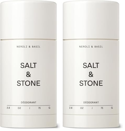 Image of Salt & Stone Aluminum Free Deodorant | Extra Strength 48 Hour Protection for Women & Men | Made with Seaweed Extracts, Niacinamide & Prebiotics | Neroli & Basil | Pack of 2